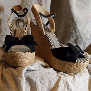 Guess Black and Tan Wedge Sandals
